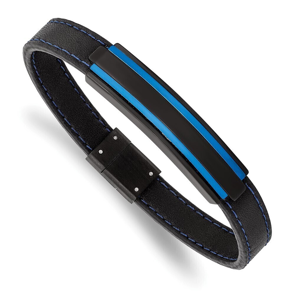 Kazi Luxury Stainless Steel Brushed & Polished Black/Blue IP Black Rubber 8.5in